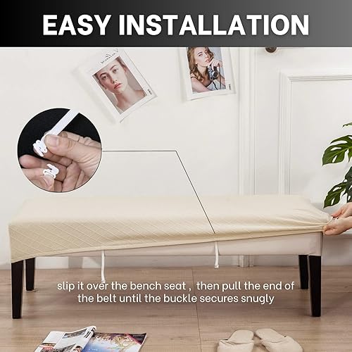 Miniatura 7 de SearchI Funda para banco de comedor, fundas largas elásticas y lavables para asiento de banco de banco rectangular para mesa de comedor, sala de