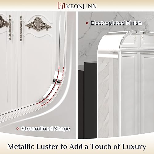 Miniatura 4 de Keonjinn Armarios de medicina de baño cromados de 40 x 32 pulgadas con espejo, estantes ajustables, acero inoxidable, 2 puertas, bisagra de cierre