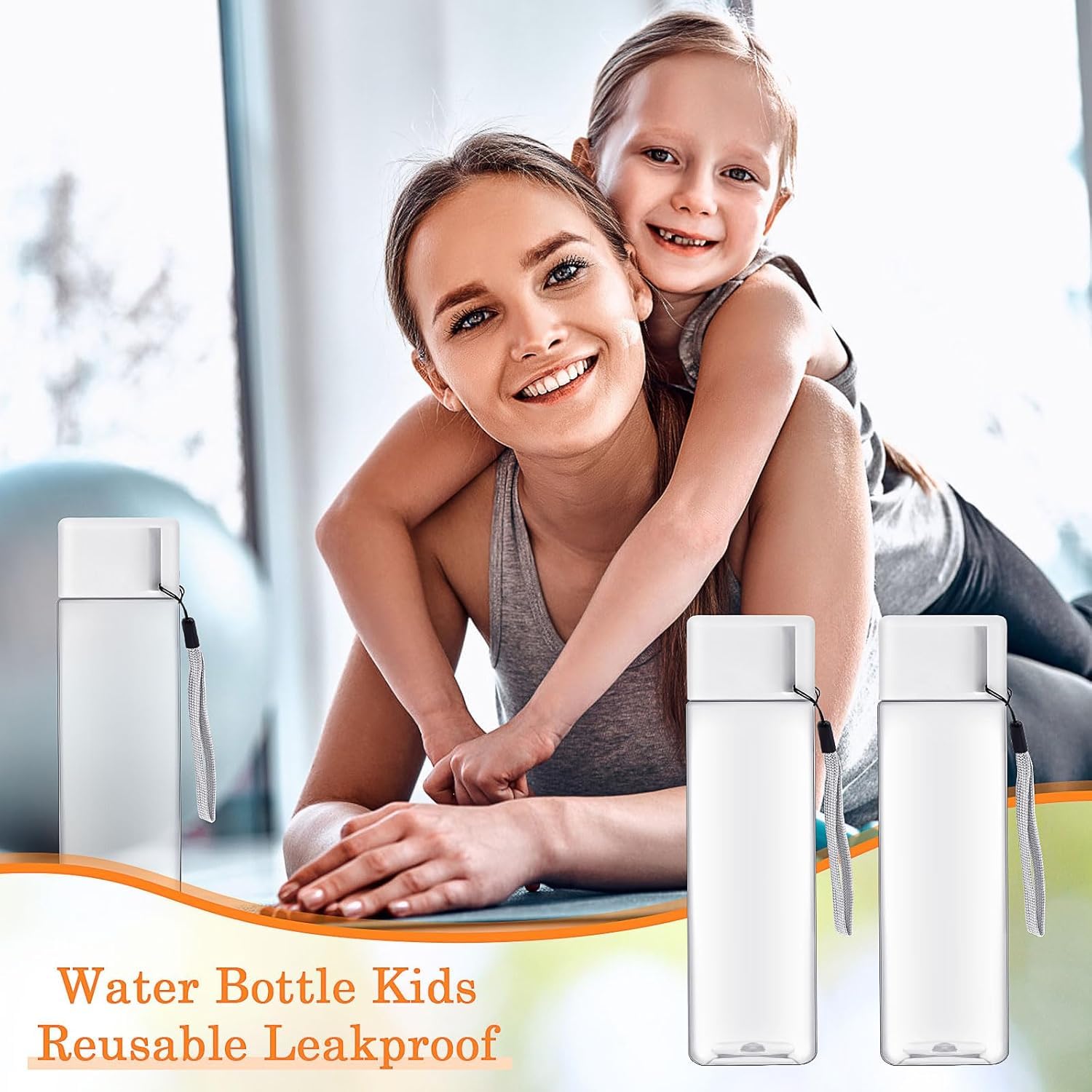 20 botellas de agua en paquete grande, 500 ml, botellas de agua de plástico reutilizables, botella de agua deportiva de boca ancha, botella de plástico rectangular para gimnasio, fitness al aire libre