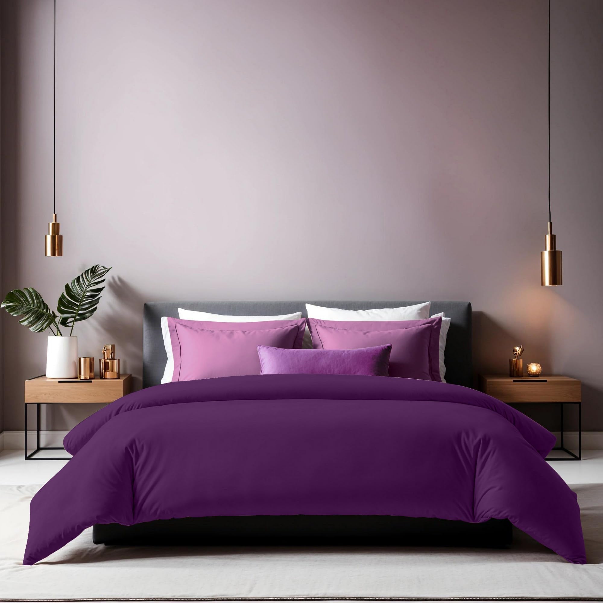 Housse de couette violette 155x220 cm en coton Ranforce double