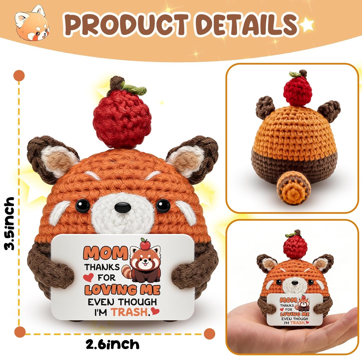 Mini Handmade Crochet Raccoon Stuffed Animal Birthday Valentine Gifts for Mom from Daughter Son Emotional Crochet Support Gift for Grandma Mama Mother in Law Stepmother Cute Home Decor - Image 2