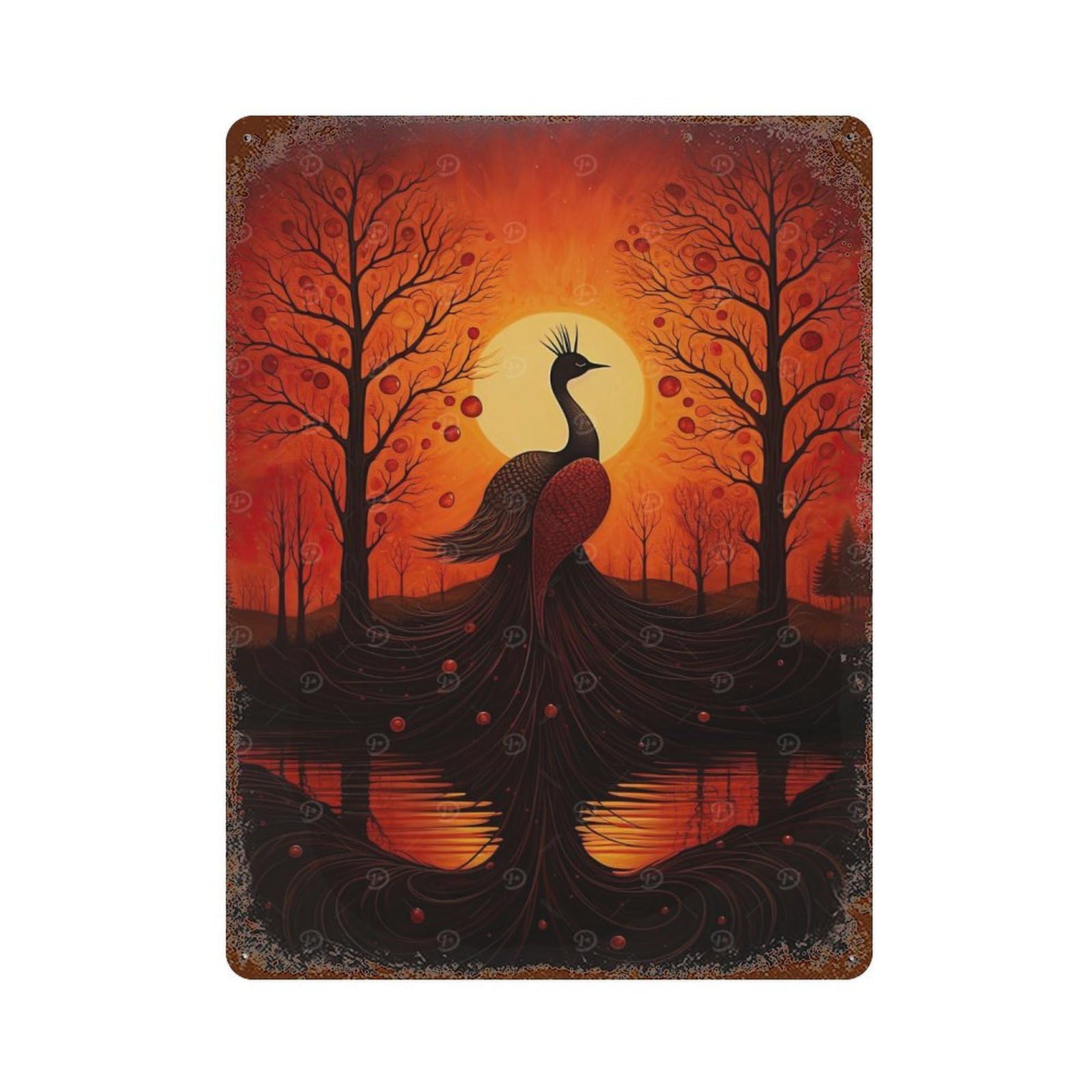 Rust Effect Peaceful Phoenix Rusty Metal Tin Sign 15.7"x11.8", Farmhouse Wall Decor for Shed, Workshop And Garage Wall Decor