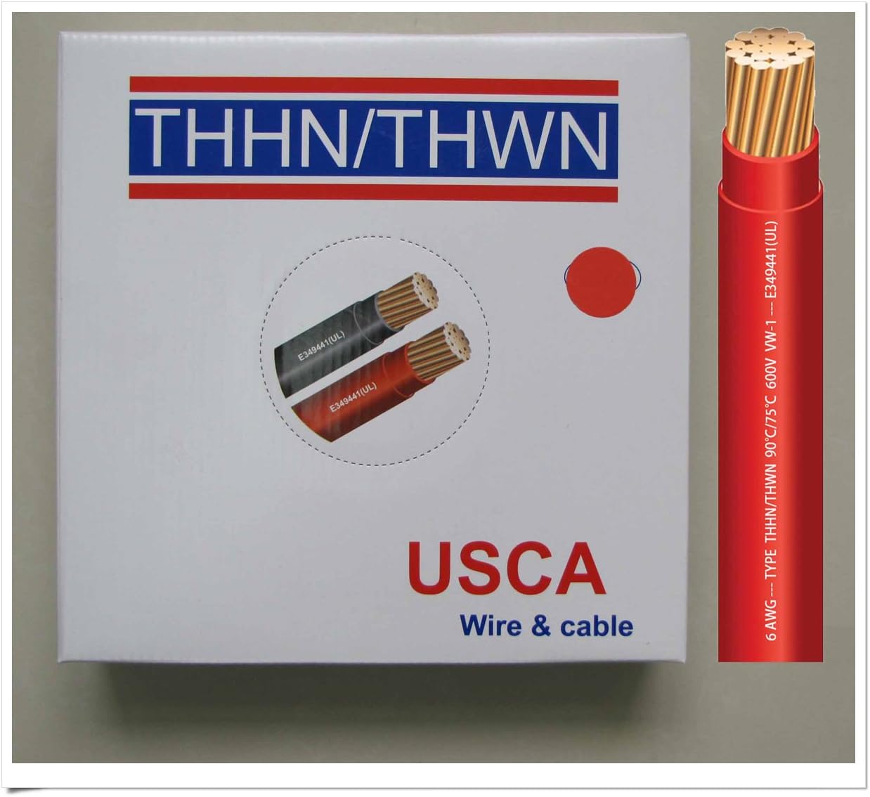 USCA Stranded THHN/THWN 6 AWG Building Wire, 100 FT, Red,600 Volt, 90C