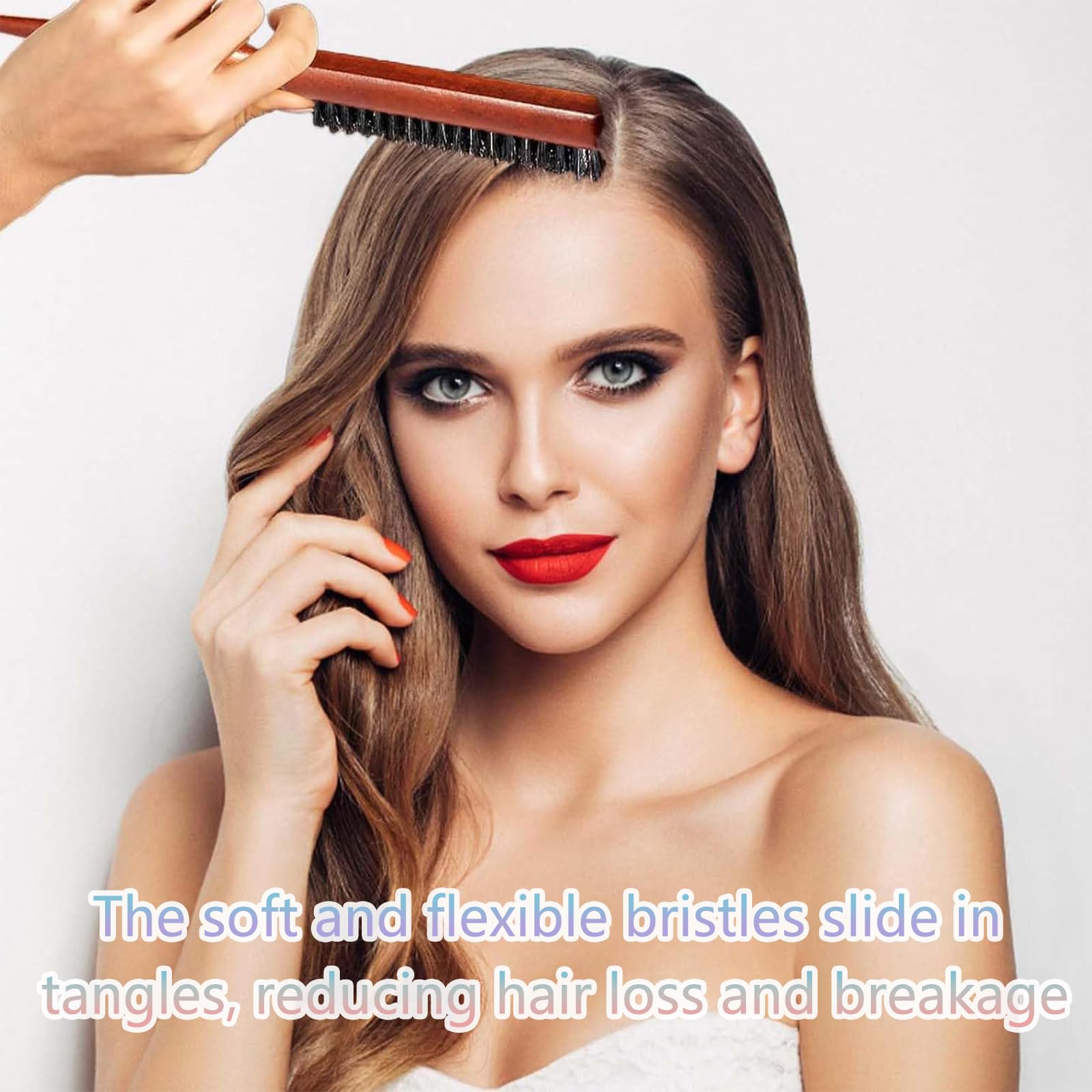 Hair Massage Brush, 2 Pcs Soft Bristle Smoothing Tools for Trimming and Combing Long/Thick/Curly/Thin Hair and Beard - Image 3