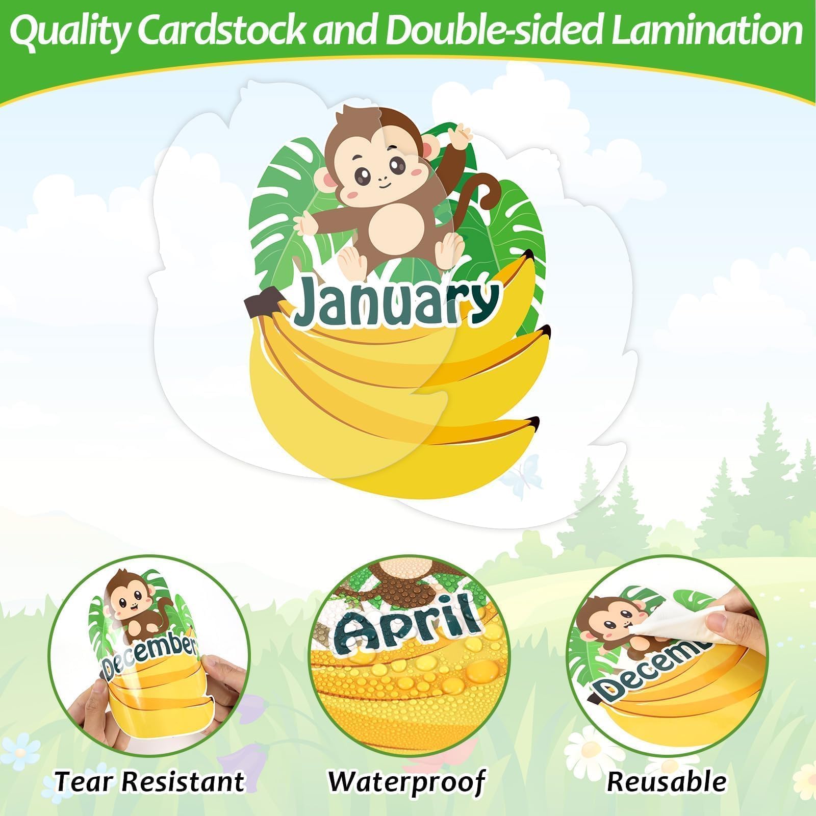 Lonfliness 94Pcs Monkey Birthday Bulletin Board Set Classroom Happy Birthday Chart Cutouts Name Plates Decorations for Calendars Bulletin Boards Wall Preschool Decor Back to School Teacher Supplies