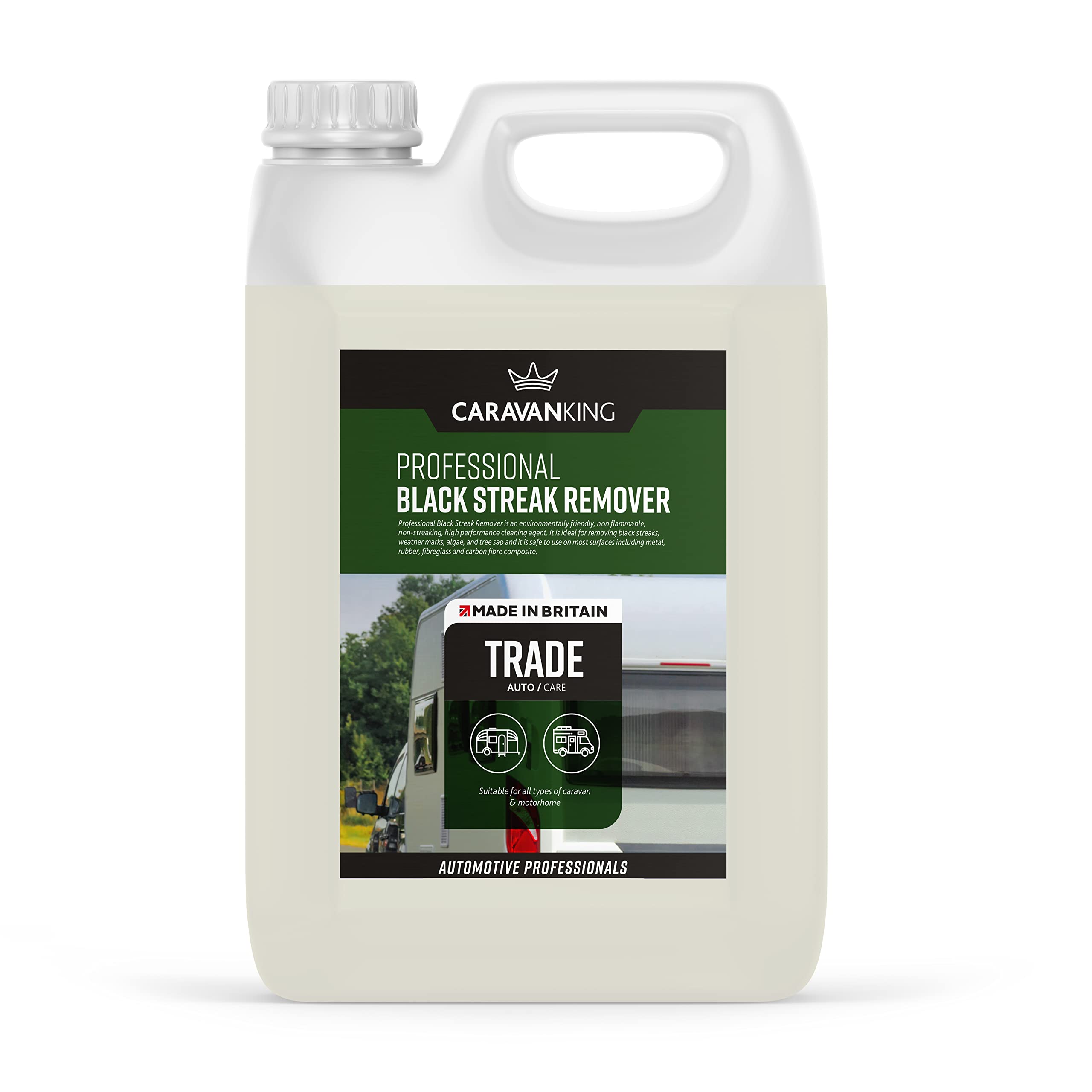 Caravan King – Black Streak Remover – Fast-Acting Cleaner for Caravans & Motorhomes, Eliminates Black Marks, Tree Sap, Algae & Grime – Safe on Paint, Plastic & GRP, 5L