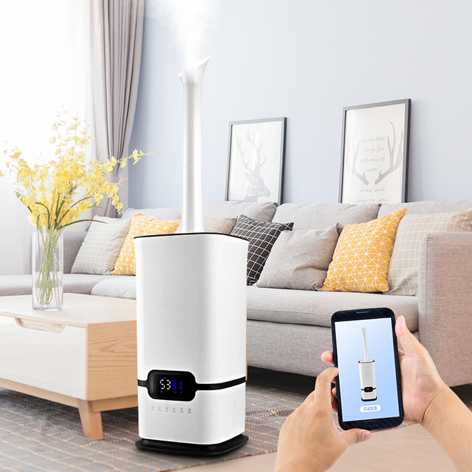 Humidificador Industrial, Humidificador para Todo el Hogar con Tapa Abatible de Sincronización Inteligente 100-240 V para Almacén (Enchufe de la UE)