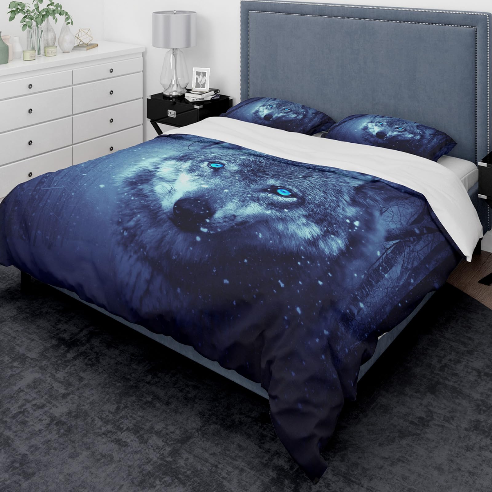 Set Biancheria da Letto Lupo 135x200 3D Animale Lupo Copripiumino con Federe Ragazzo Ragazza Decorazione per Camera da Letto Motivo Lupo Biancheria da Letto (Lupo 3,200 x 200 cm)