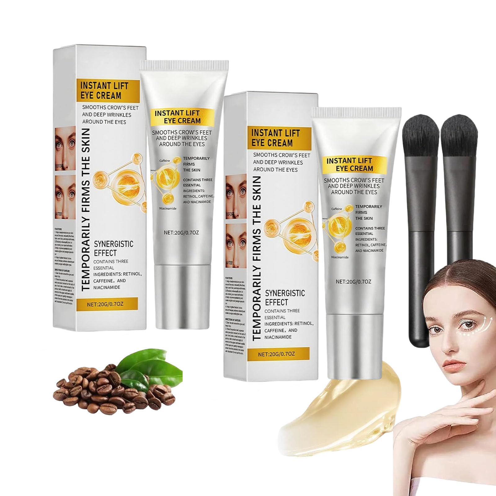 Temporary Eye Tightener with Brush, Perfection Eye Tightener, Instant & Temporary Under E/ye Tightener Cream, Wrinkle Reduction & Skin Firming, for Eyes Bags & Puffiness, All Skin Types (2PCS)