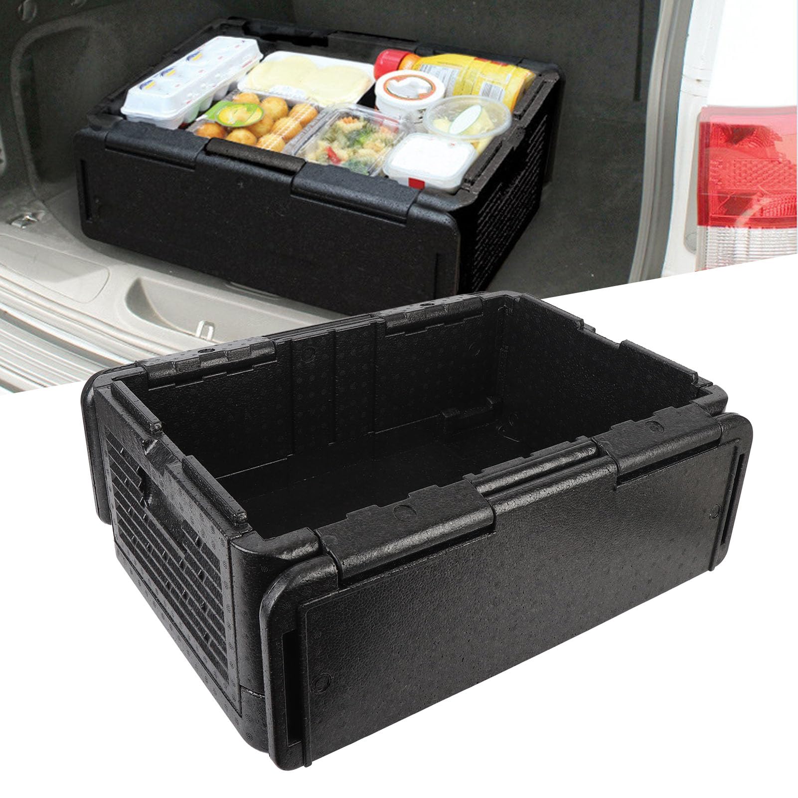 KKPLZZ Caja Isotérmica para Transportar Alimentos, Caja Plegable de Gran Capacidad de 60 Litros con Aislamiento Térmico y Material EPP de Primera Calidad para Camping, Picnic, Pla (Negro)