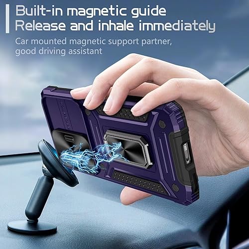 Miniatura 7 de Funda para Honor 90 Lite 5G, protección de cámara de lente deslizante militar soporte integrado Soporte de anillo de metal de doble capa resistente