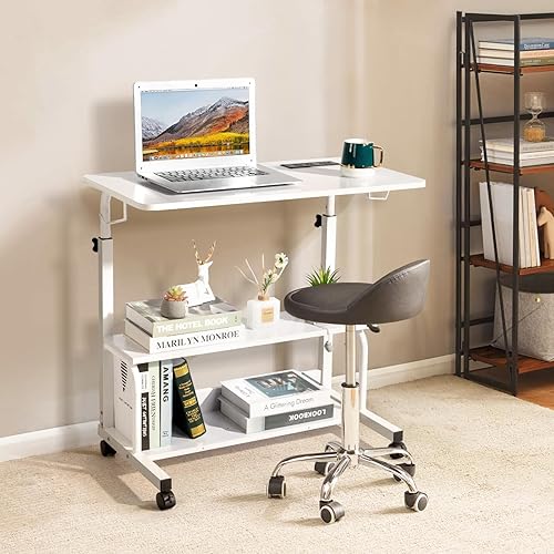 Miniatura 17 de Karl home Mesa móvil pequeña de 23.6 pulgadas, escritorio para computadora con ruedas, altura ajustable, carrito de computadora portátil, mesa Negro