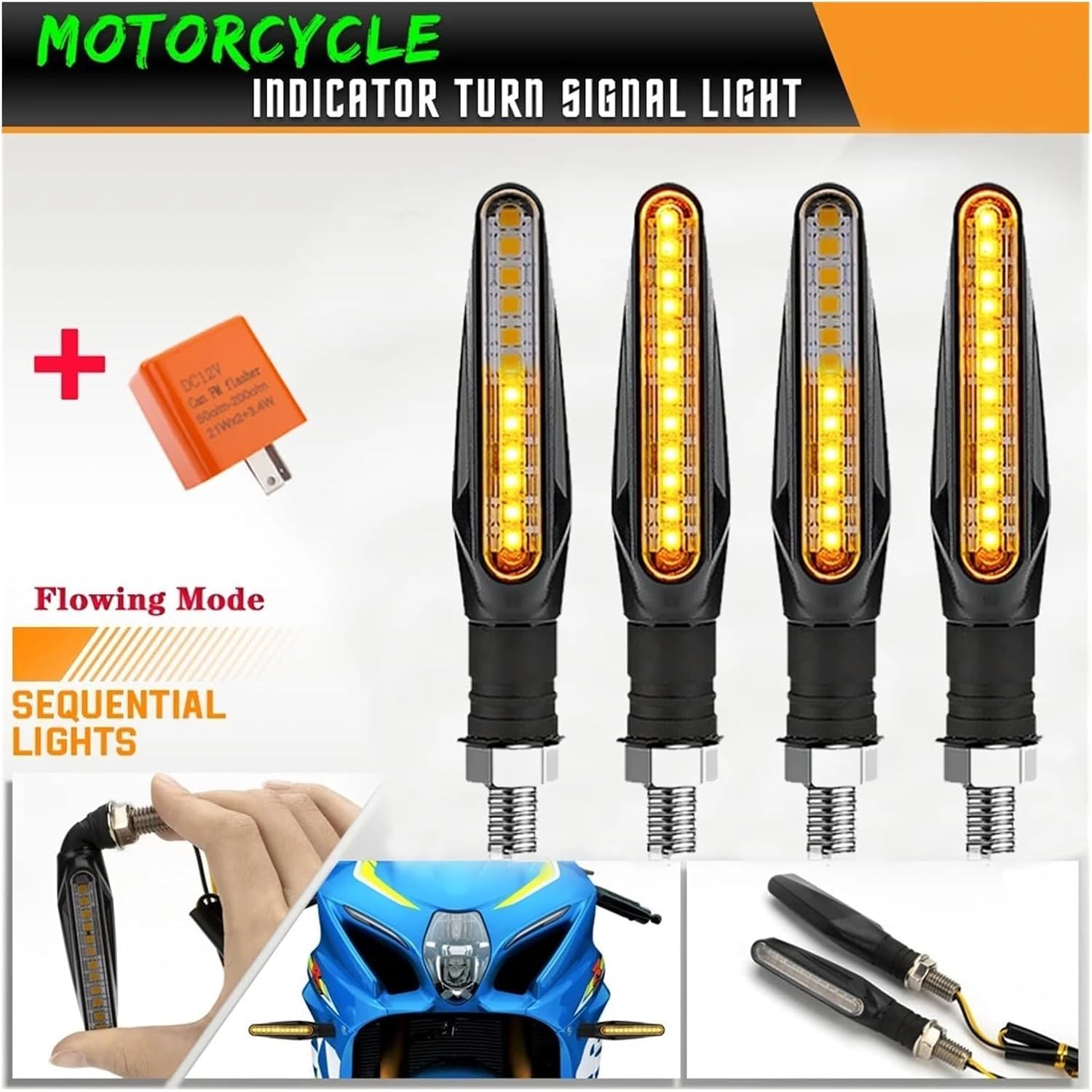 Generic Mini uniwersalne wskaźniki Kierunkowskazy motocyklowe LED, bursztynowe, migające, lampa błyskowa, 12 diod LED, migające światła motocyklowe