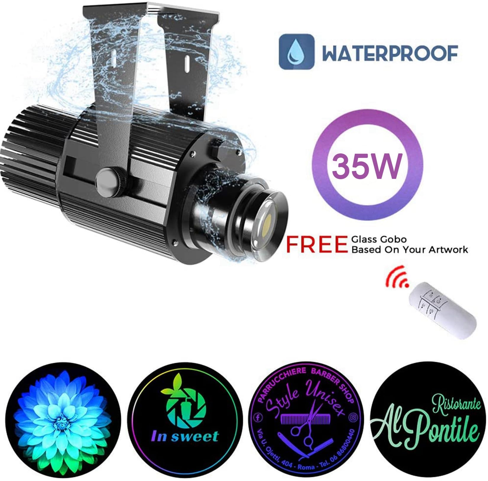 35W LED GOBO Logo Projektor Licht IP67 Wasserdicht für Outdoor Mall Store Bar KTV Restaurant Werbung (Schwarz)