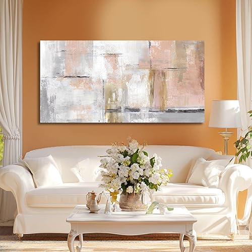 Miniatura 2 de SOUGUAN Arte en lienzo dorado para decoración de pared de niña, imágenes rosas para sala de estar, decoración de pared, arte abstracto de pared,