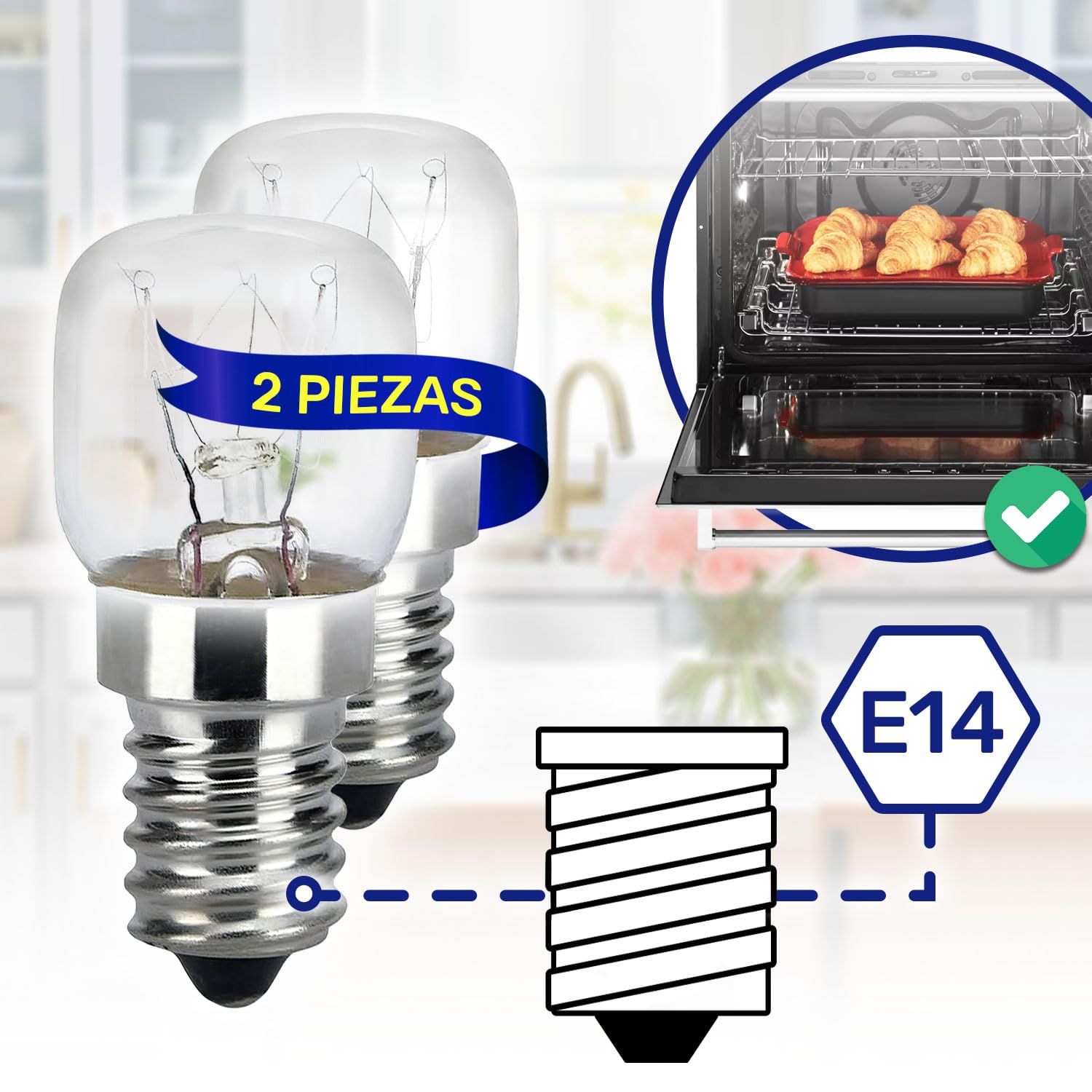 MONTERAL 2 Piezas Bombilla E14 para Horno 230/240V 25W 300°С con Código Original 00032196 032196 82461076 para Bosch para Smeg — view 2