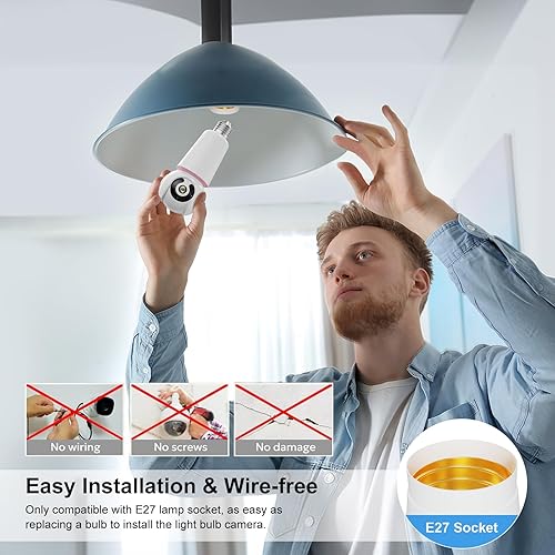 Miniatura 2 de VERYHDSN Cámara de seguridad con bombilla de 2K, WiFi de 2.4G y 5Ghz, cámara de seguridad de 360, inalámbrica para interiores con luz LED,