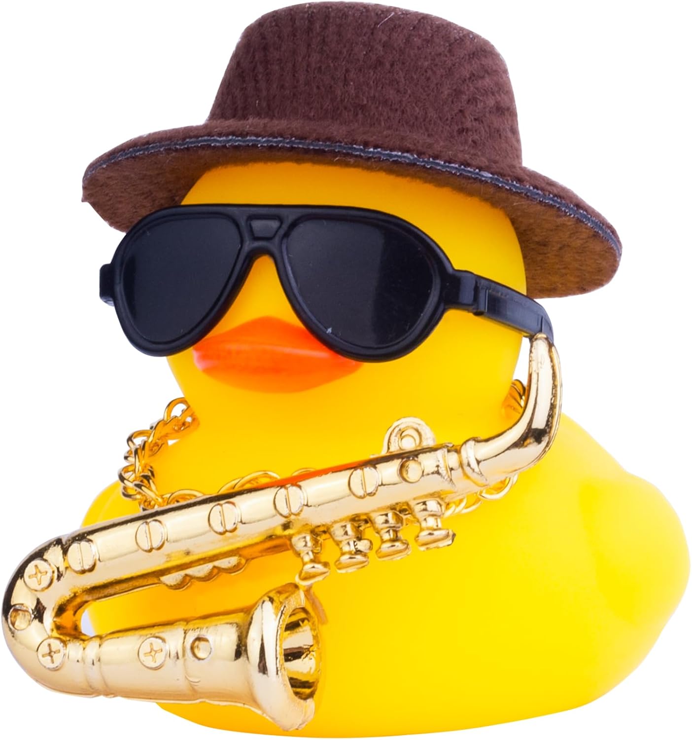 Car Rubber Duck, Yellow Duck Car Dashboard Decorations with Mini Top Hat Musical Instrument Sunglasses Necklace(Red)