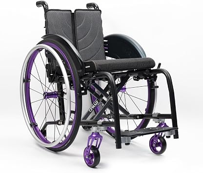 Portable Wheelchair Ultra Lightweight Foldable for Adults 26lbs Self-propelled Manual Boarding Travelling Chair, Aluminum AlloyPurple,43cm/16.9in Seat