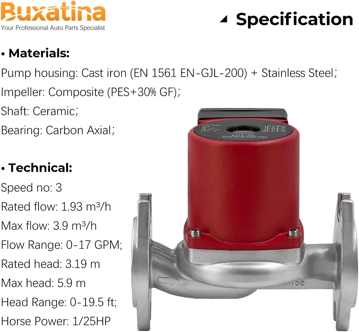 Upgraded Stainless Steel Three-Speed Circulator Pump Replacement for Grundfos UPS15-58FC Nonsubmersible Circulation Pump 1/25HP 115V 17GPM Replace# 59896341