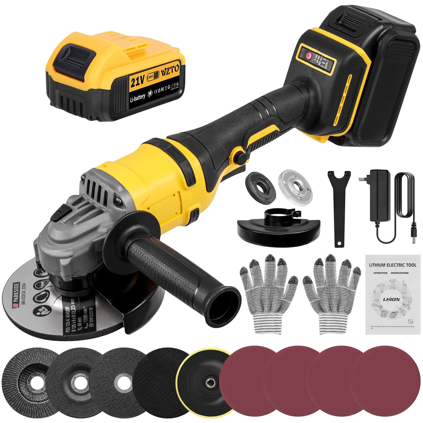 Bellanny Cordless Mini Angle Grinder, 21V Electric Grinding Tool with 1PC 5000mAh Batteries and Fast Charger, 4-1/2 Inch, 1500W 30000RPM Power Grinder for Cutting Grinding Polishing