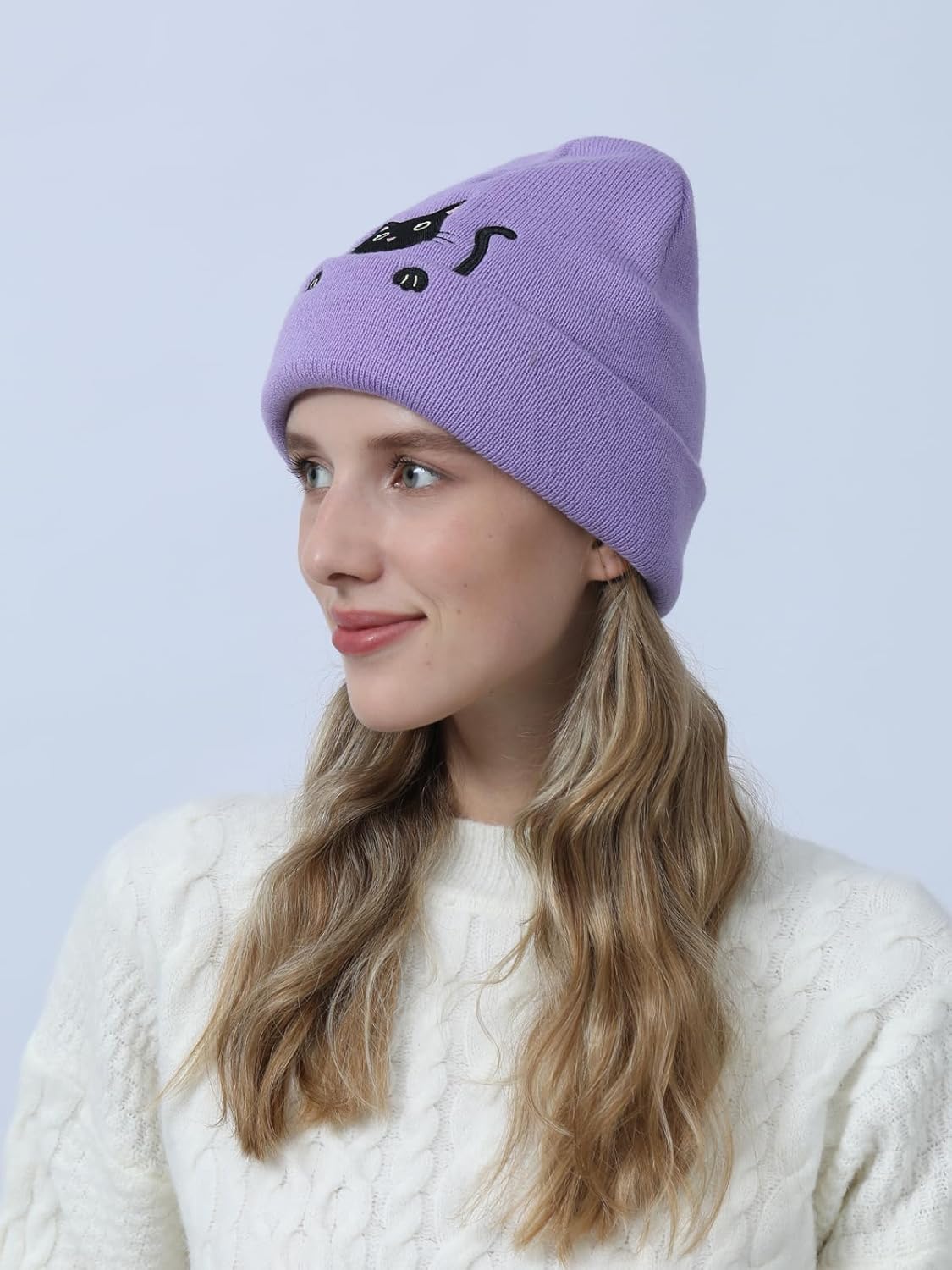 Women’s Cat Beanie Cute Cat Lover Gifts Animal Knitted Hats Christmas Stocking Stuffers for Women Girls - Image 5