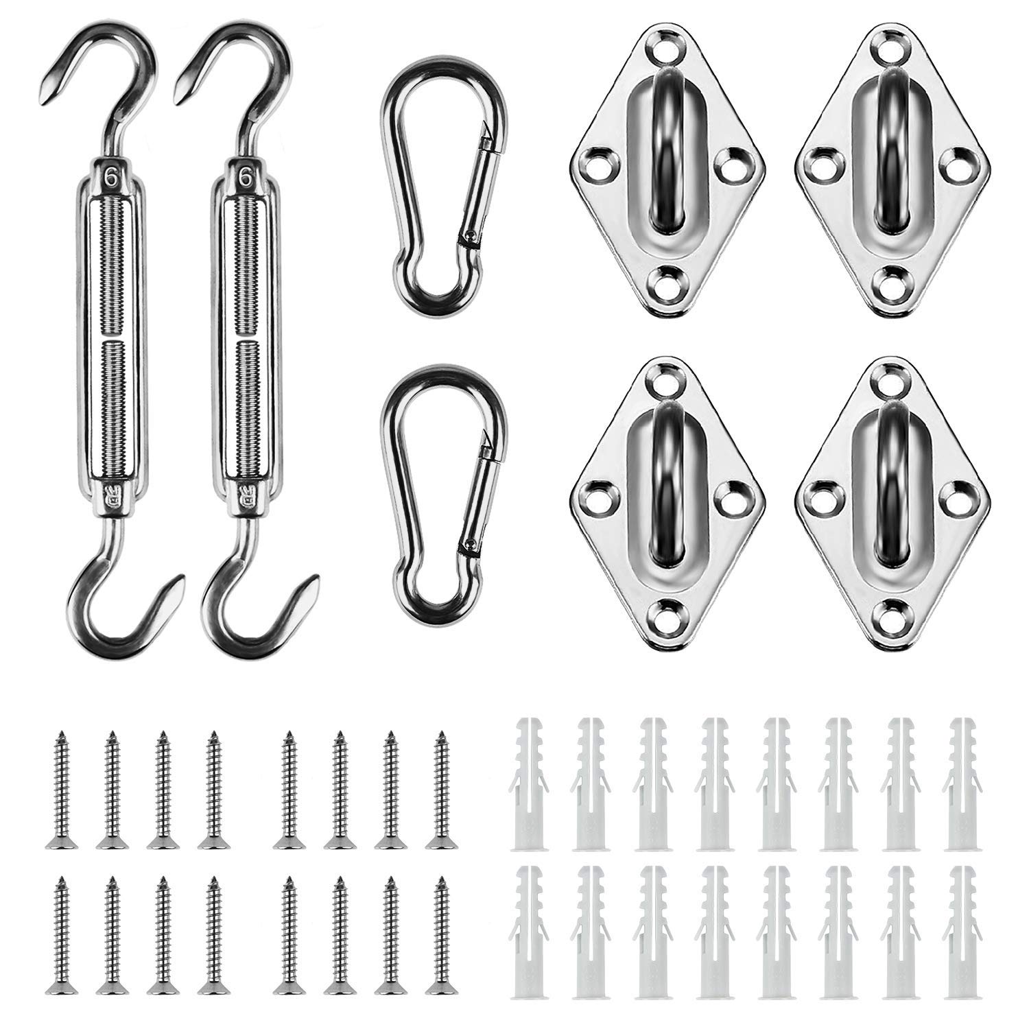 Jeremywell Sun Shade Sail Hardware Kit - 6 Inches - Super Heavy Duty - for Rectangle and Square Shade Sails
