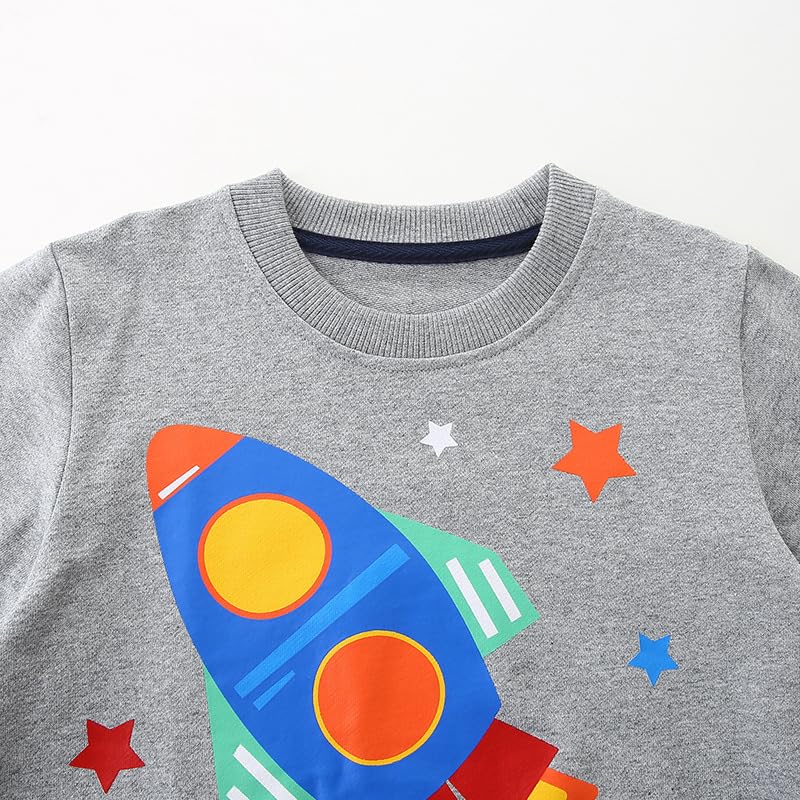 Toddler Sweatshirts,Crewneck Sweatshirt with Rocket Print，Long Sleeve Pullover Crew Neck Tops4