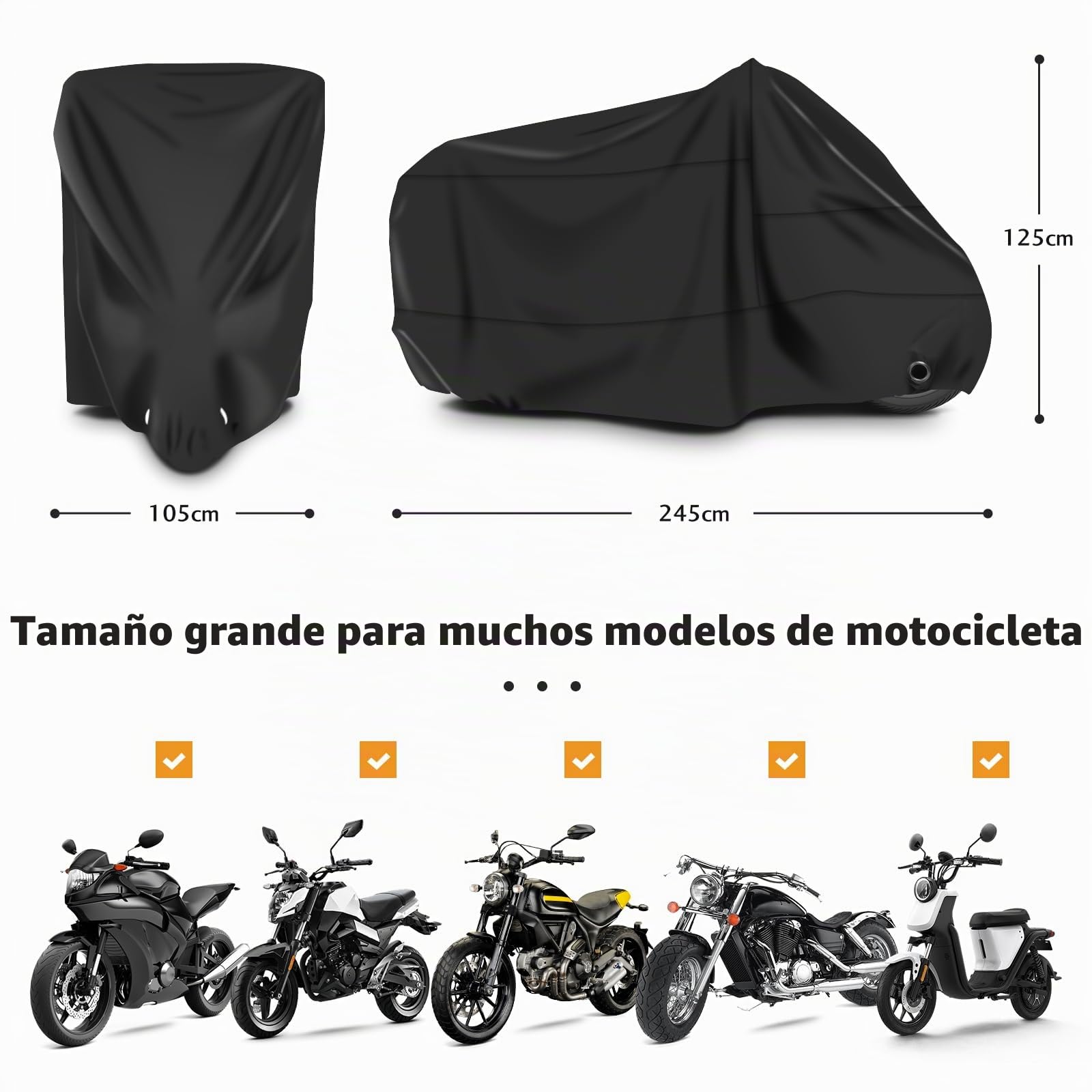 Brencco Funda para Motos 245X105X125 CM - Ligera, Impermeable y Fácil de Guardar, Compatible con Múltiples Modelos