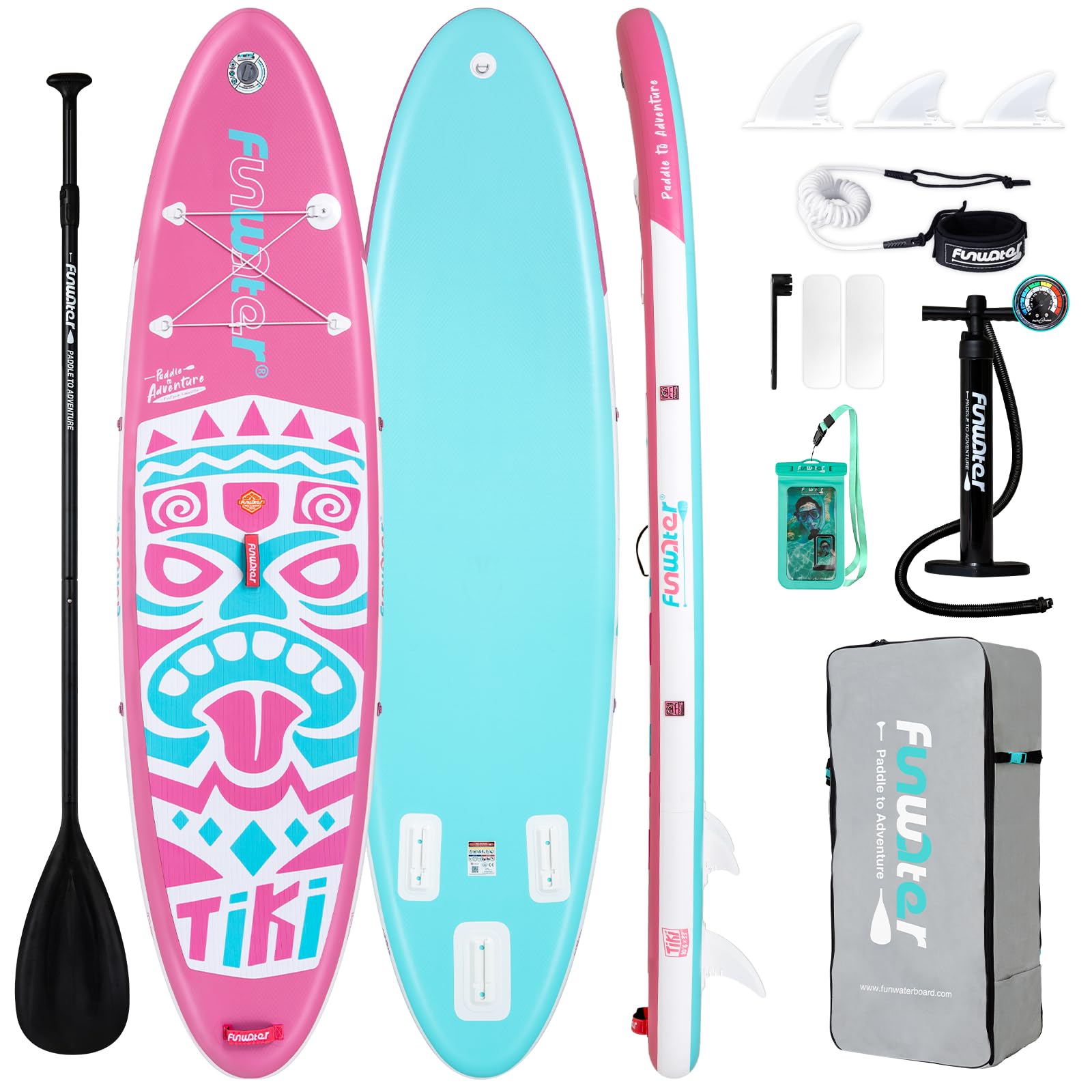 FunWater 8'/10'/10'6"/11'6" Inflatable Stand Up Paddle Board with Premium SUP Paddleboard Accessories, Wide Stable Anti-Slip EVA Deck,Paddle Boards for Adults & Youth of All Skill Levels
