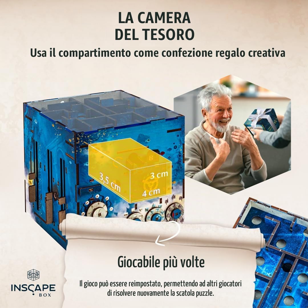 INSCAPE Atlantis Labirinth – Cluebox – Scatola puzzle in legno – Scatola puzzle – Escape Room gioco per adulti e bambini – Giochi di aglio – Puzzle in legno 3D – Giochi di pensiero – Confezione regalo