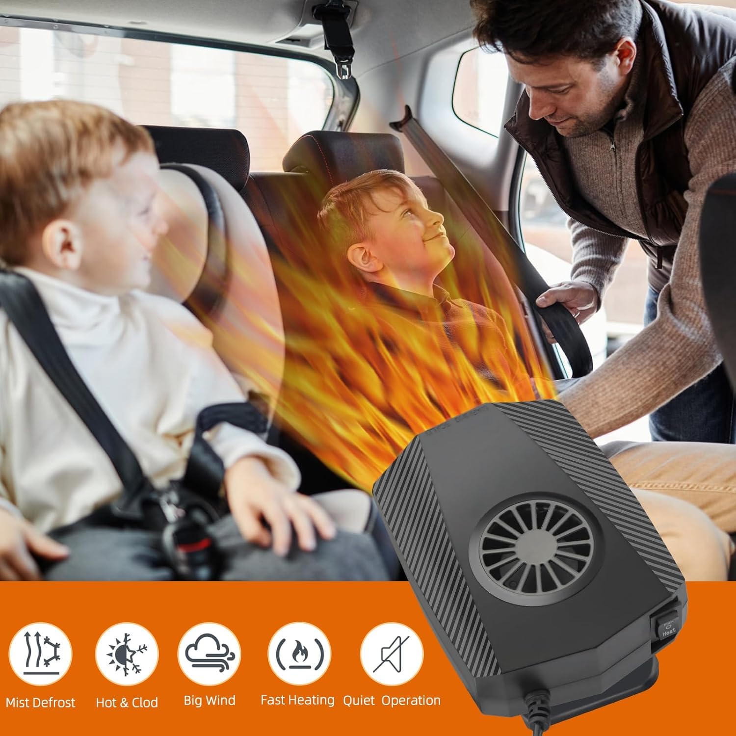 Calentador de Coche 12V, Calentador Portátil de Auto Anti-Niebla 150W Desempañador de Encendedor de Cigarrillos, 2 en 1 Calefacción y Refrigeración Rápida de Automóvil Desempañador