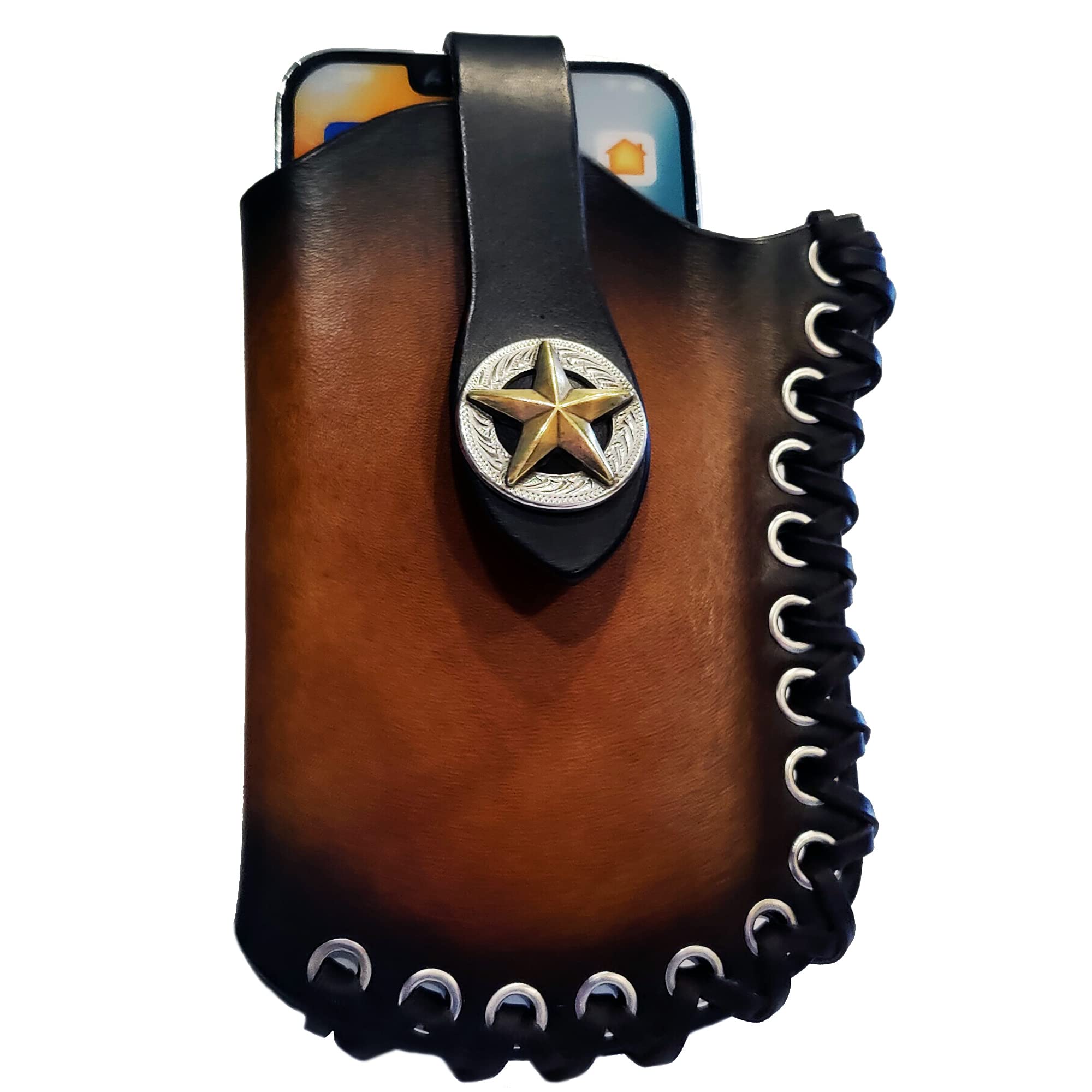 Leather Phone Holster with Texas Star Snap - Made for Any Phone! Western Style Lace Handmade in the USA 2 (OnePlus 8T, For Left Hip)