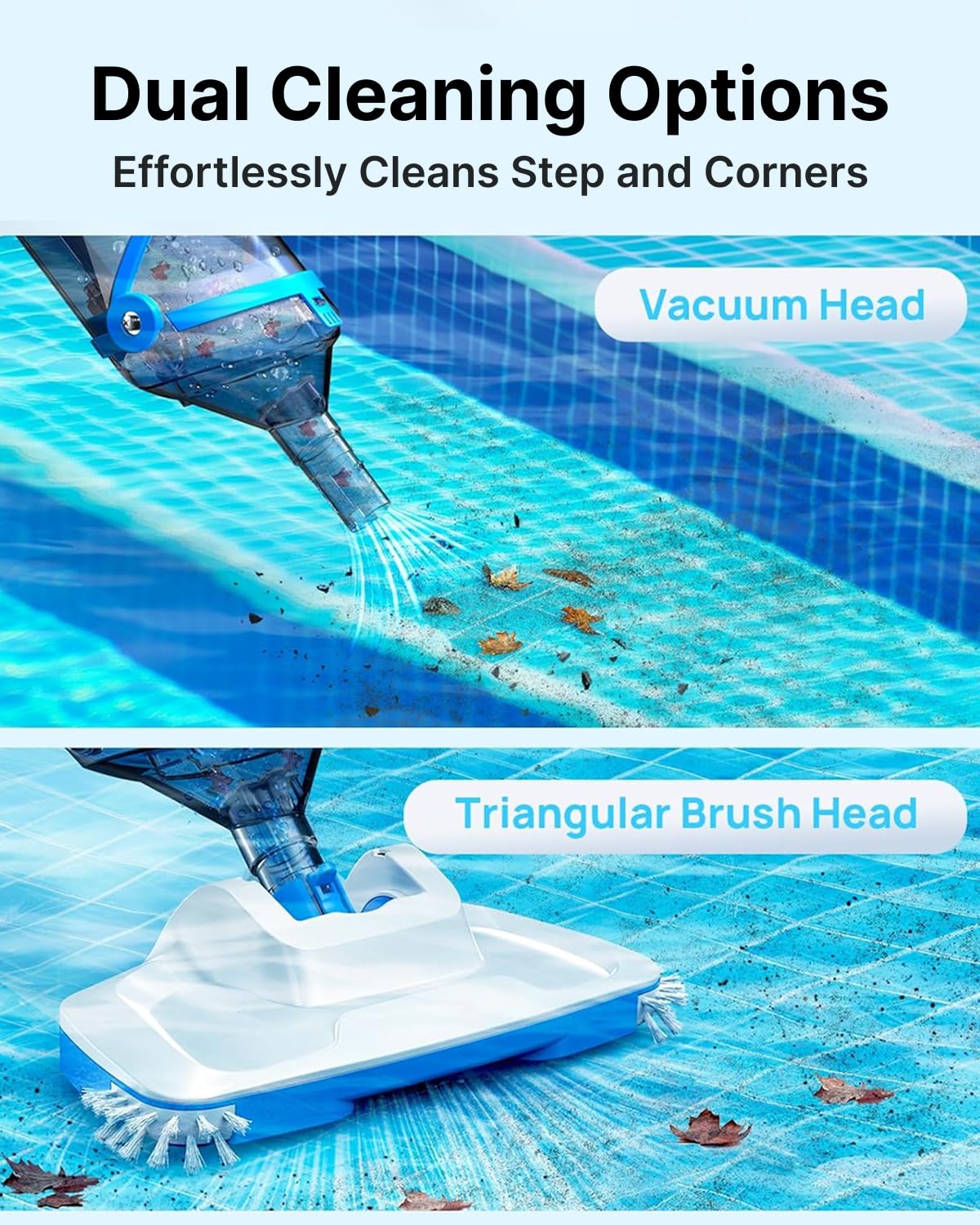 Consciot L2 - Aspiratore per piscine fuori terra e interrate, ricaricabile con asta telescopica, aspirazione 18,5 GPM, testa 34 cm, autonomia 60 minuti, ideale per spa e vasca idromassaggio