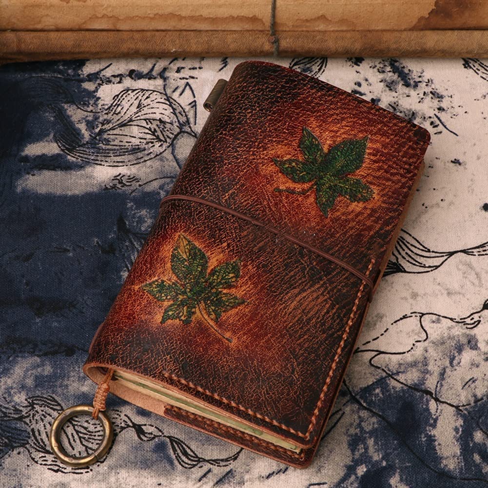 POCHY Bußgeld Notizbücher A7-Notizbuch, kreatives Retro-Leder, klassischer, geprägter Notizblock für Studenten, Reisen, Zuhause, Schule, Aufzeichnungen tragbar