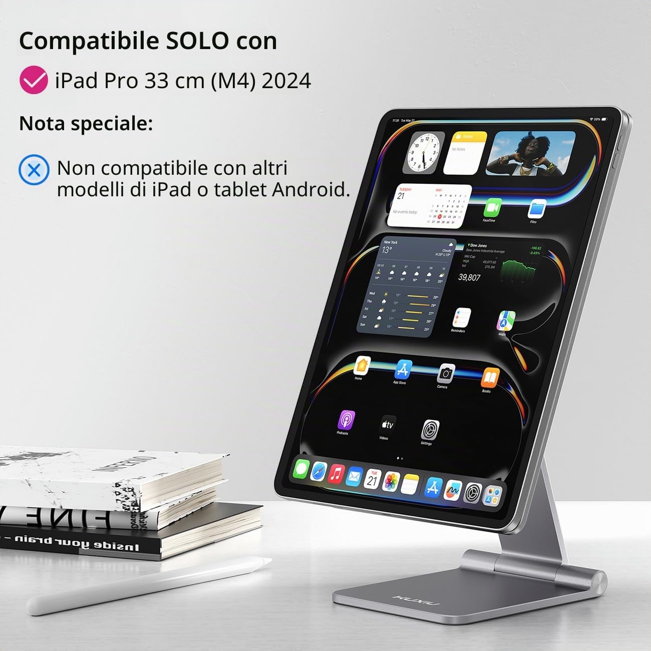 KU XIU X33 Supporto Magnetico Pieghevole per iPad Pro 13" M4, Supporto Tablet Regolabile a 360° in Lega di Alluminio, Base Portatile da Scrivania per Disegno, Lavoro e Visualizzazione