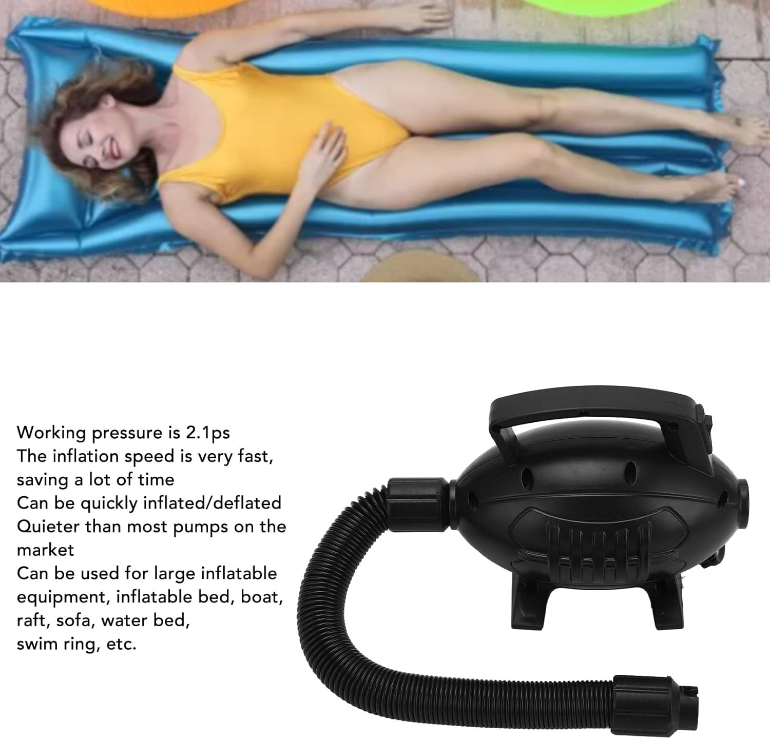 600W Electric Air Pump Low Noise Electric Inflatable Pump for Inflatables Couch Pool Floats