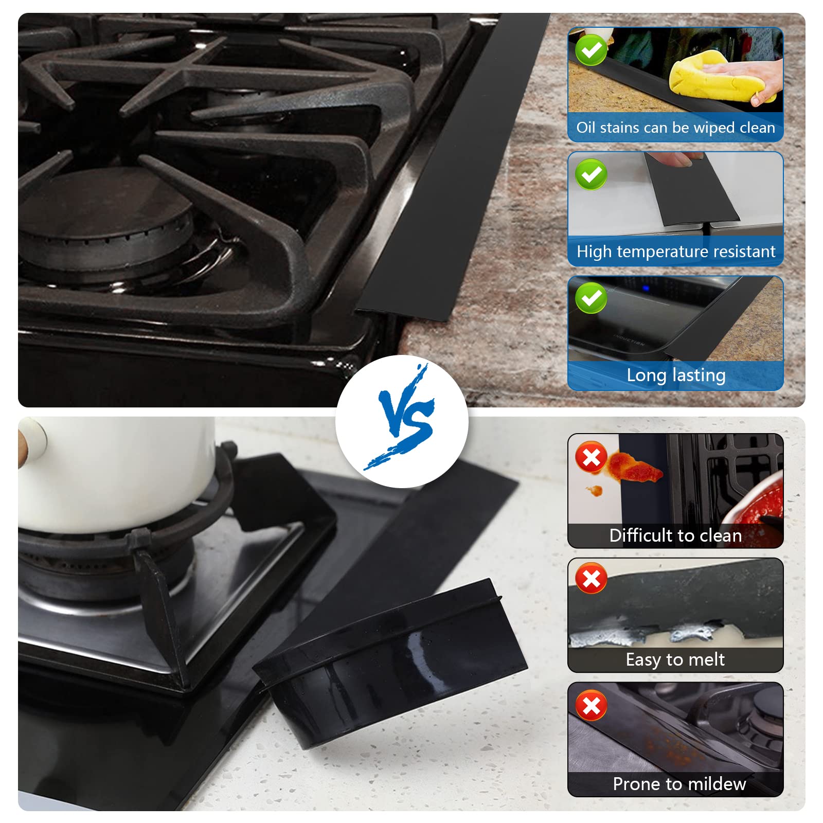 2PCS Stove Counter Gap Cover, Stainless Stove Gap Fller, Stove Side Gap Guards Heat Resistant, Kitchen Oven Gap Cover Easy To Clean, Protect Stove 23.6''x1.96'' (Stainless black)