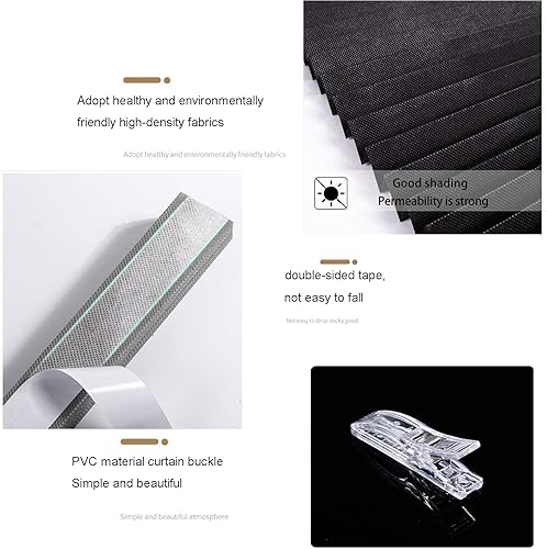 Miniatura 6 de Paquete de 2 persianas de tela plisada, persianas opacas temporales para ventanas, cortinas plisadas filtrantes de luz, cortinas autoadhesivas no