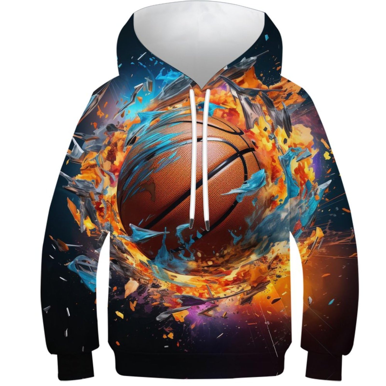 Baloncesto Sudaderas con Capucha para Niño Y Niña 3D Hoodie Impresión Sueltos Jerséis Sudadera Ligera Sudadera con Cordón Y Bolsillos 6-15 Años