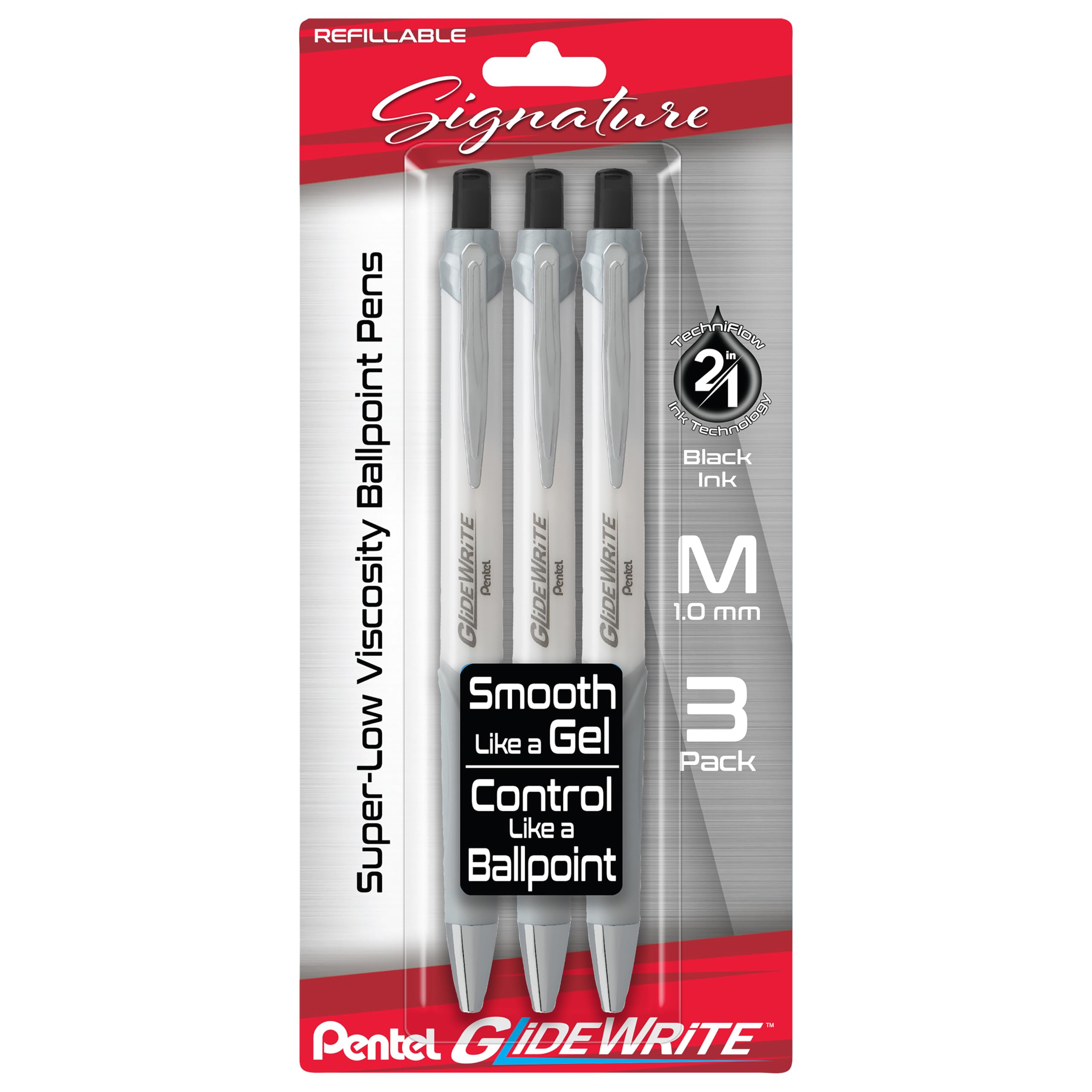 Glidewrite Signature Ballpoint Pen, (1.0mm) Medium, White Barrel, Black Ink, Pack of 3 (BX930WBP3A)