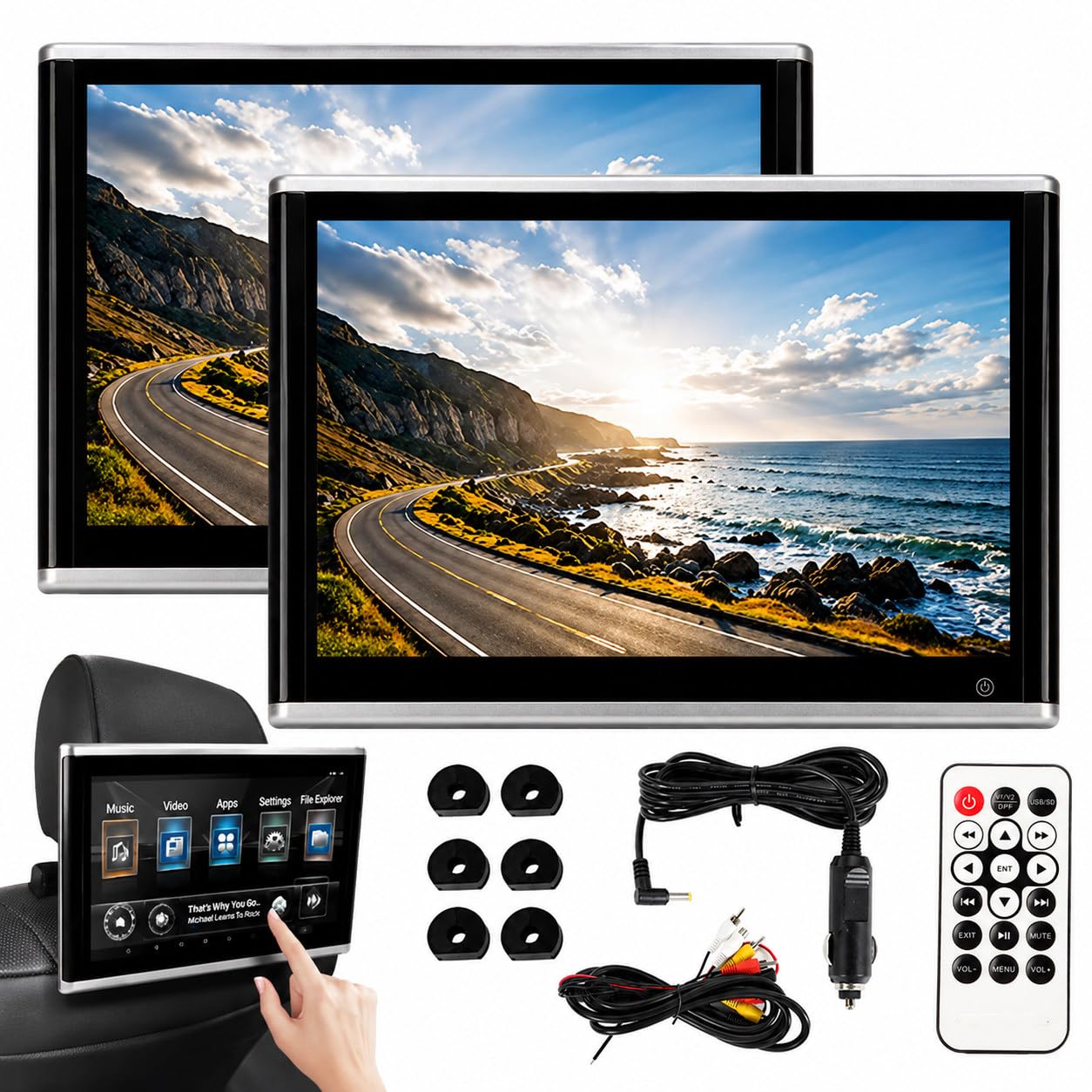 Monitor Reposacabezas Coche 10.1"/11.6" Táctil Reproductor 11.6"-2pcs