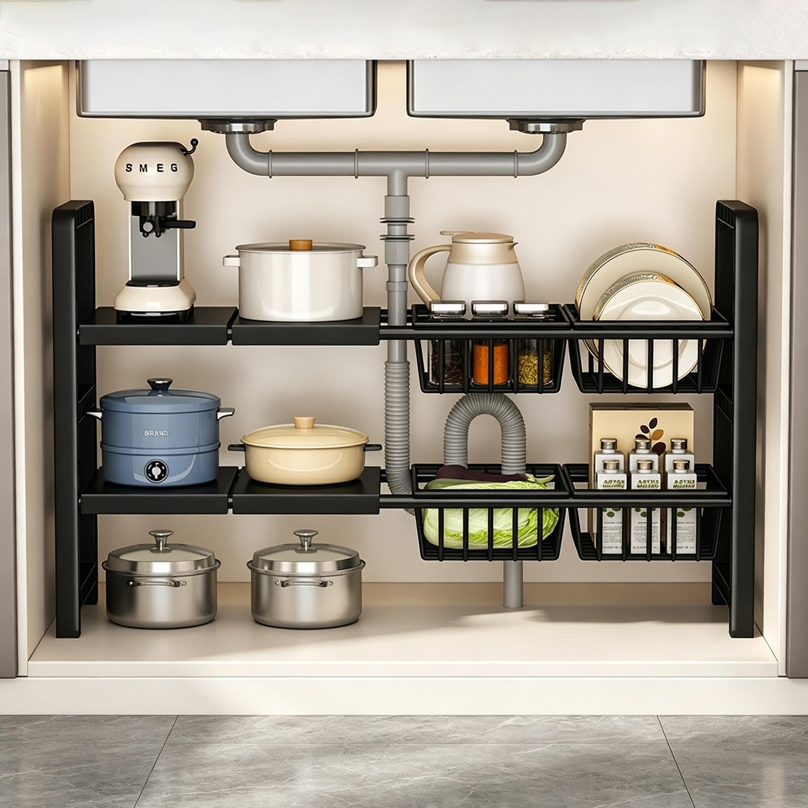 Under Sink Organizer Adjustable Rack for Kitchen Storage