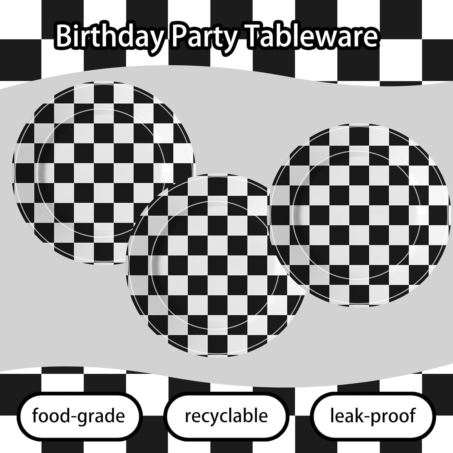Race Car Birthday Party Supplies, 40 Piece Black and White Checkered Plates and Napkins Set, Disposable Tableware Serves 20 Guests for Birthdays, Game Day, and Racing-Themed Parties - Image 4