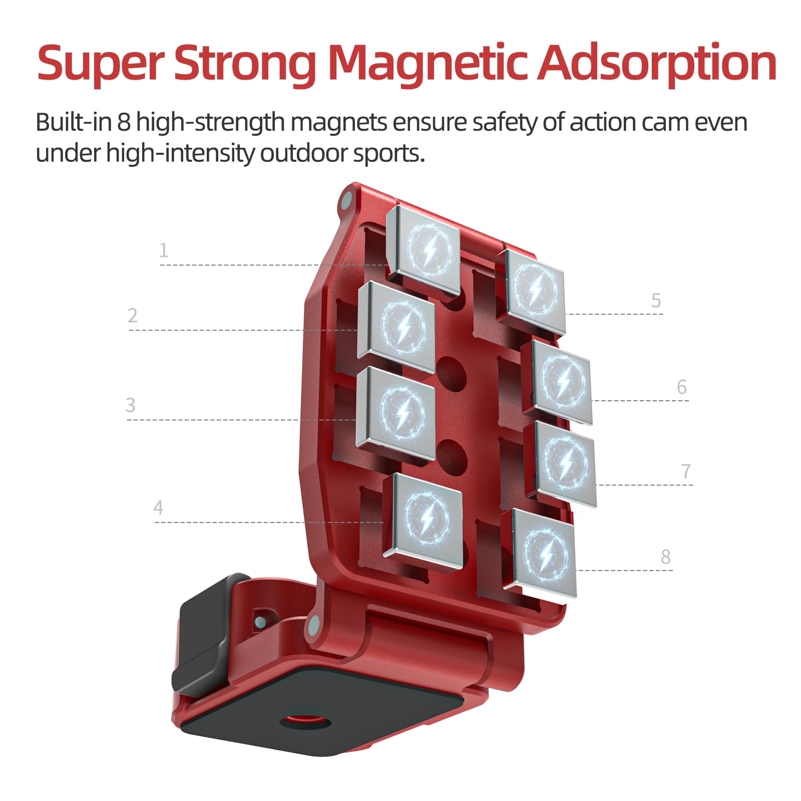 Generico Supporto con fissaggio magnetico per DJI Osmo Pocket 4 Pro/4/3, adattatore di espansione magnetico in lega di alluminio con impugnatura regolabile a 180° e vite da 1/4″, rosso