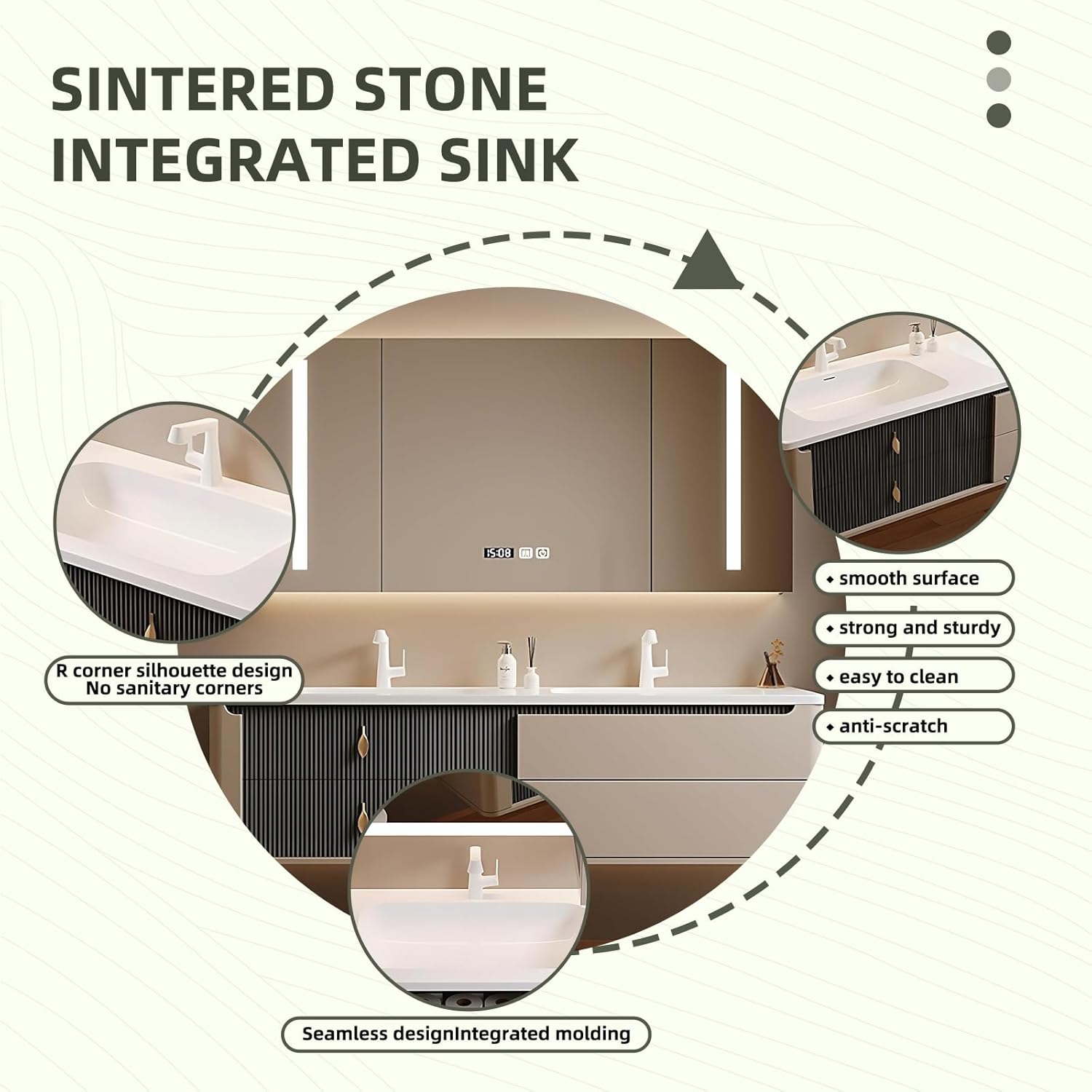 Double Sink Bathroom Vanity, 64" Bathroom Vanity Wall Mount, Elegant Bathroom Vanity Set Includes Anti-Fog Mirror Cabinet and Undersink Cabinet, Solid Wood Floating Vanities Furniture for Bathroom
