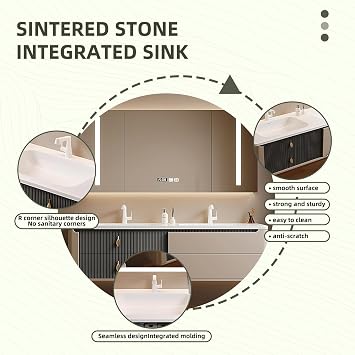 Double Sink Bathroom Vanity, 88 Bathroom Vanity Wall Mount, Elegant Bathroom Vanity Set Includes Anti-Fog Mirror Cabinet and Undersink Cabinet, Solid Wood Floating Vanities Furniture for Bathroom