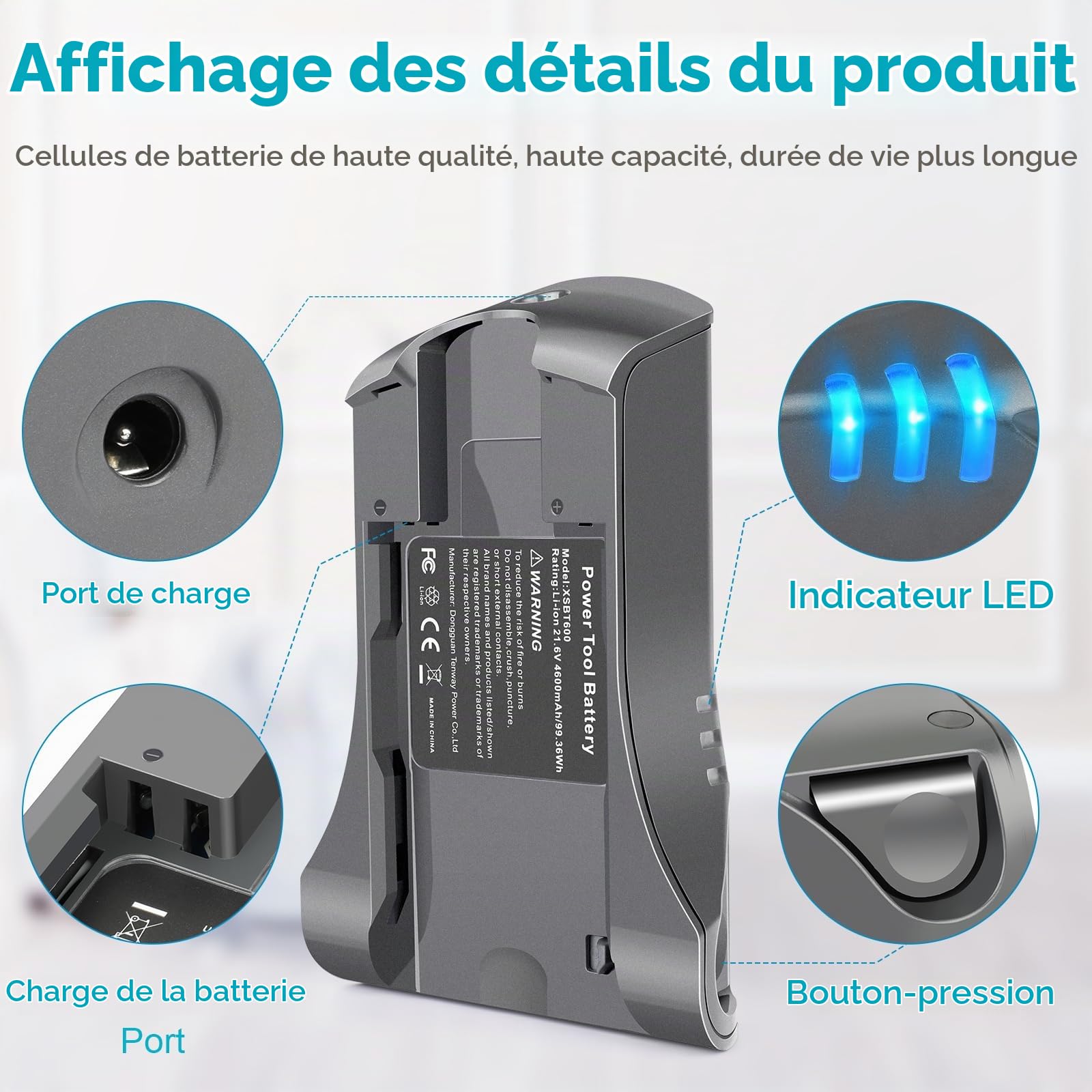 LabTEC 21.6V 4600mAh Batterie de remplacement pour Shark XSBT700EU, Batterie Li-ion pour Shark XSBT600 IZ300UK IZ300UKT IZ320UK XSBT700 IZ162H IZ163H IZ361H IZ363HT IZ462H IZ482H IZ483H + Converter DC