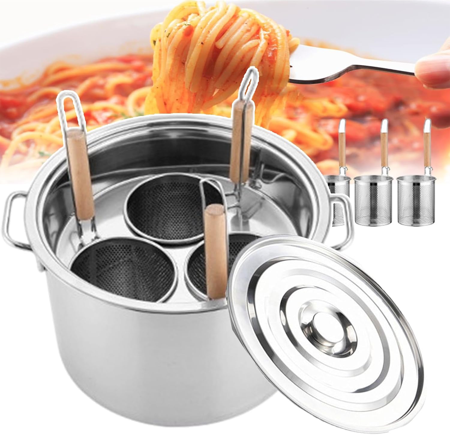 業務用パスタ調理器セット、3/4穴仕切りと3/4インサートストレーナー