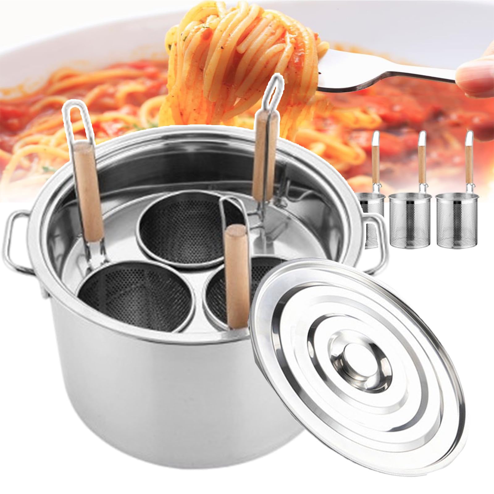 Ensemble de cuiseur à pâtes commercial avec séparateur de 3/4 trous et panier-filtre à 3/4, marmites à pâtes, marmites à spaghetti pour la cuisson des pâtes, marmite épicée, vermicelles, viande, légum